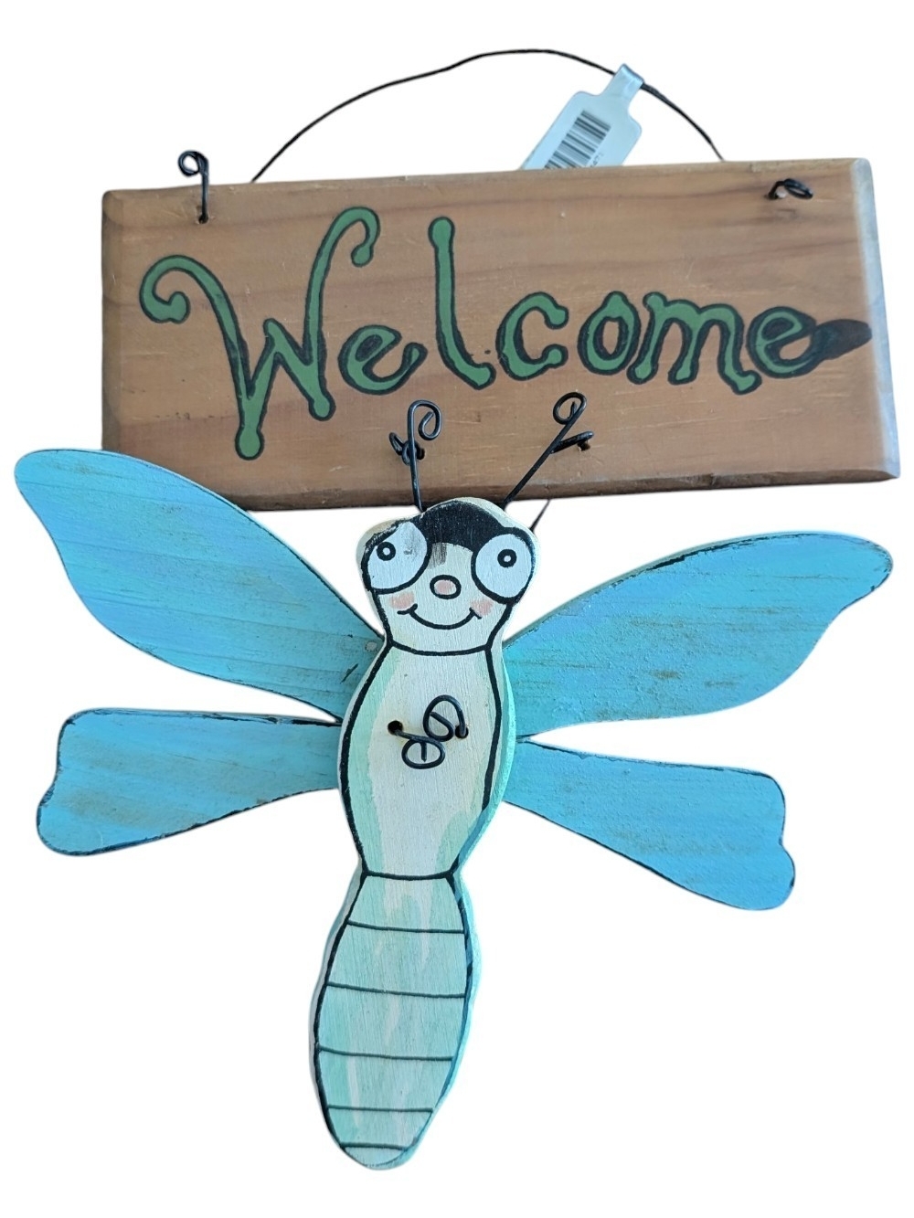 Welcome Blue Dragonfly Wall Decor Sign